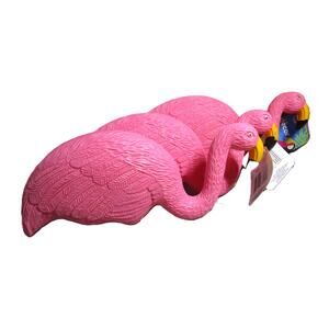 Yard Decor Pink Flamingos Set of Three Molded Textured Plastic with Metal Stakes